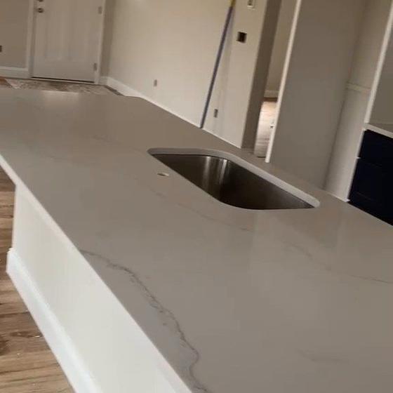 Finished cabinetry and counter run in a new kitchen